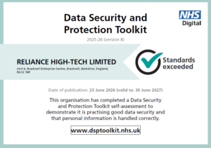 Reliance Retains NHS DSPT ‘Standards Exceeded’ Status for 2026/27 - Certificate